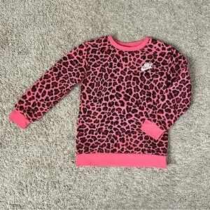 Nike I Kids Girls Pink Black Leopard Print Crewneck Sweatshirt I Size M (6/8)